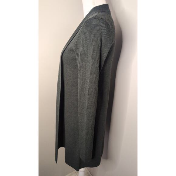 Eileen Fisher Italian Wool Cardigan Hunter Green Open Front Minimalist Sweater - Picture 2 of 10